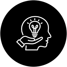 A black and white icon of a person holding an idea