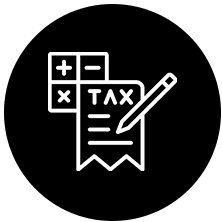 A black and white icon of a tax form.